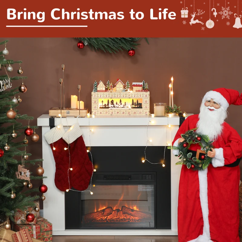 HOMCOM Christmas Advent Calendar with 24 Countdown Drawers and LED Lights, Wood-Effect Advent Calendar, Battery Operated