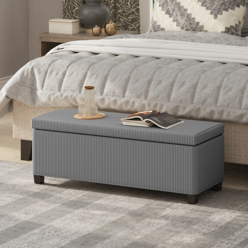 HOMCOM 44 Inches Ottoman with Storage, Lid, Legs, Corduroy End of Bed Bench for Living Room, Bedroom, Entryway, Gray