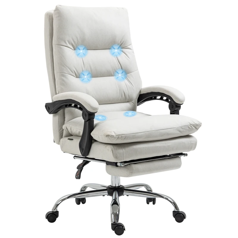 Vinsetto Microfibre Executive Massage Office Chair, Computer Desk Chair, Reclining Chair with Footrest, Double-tier Padding, Swivel Wheels, Cream White