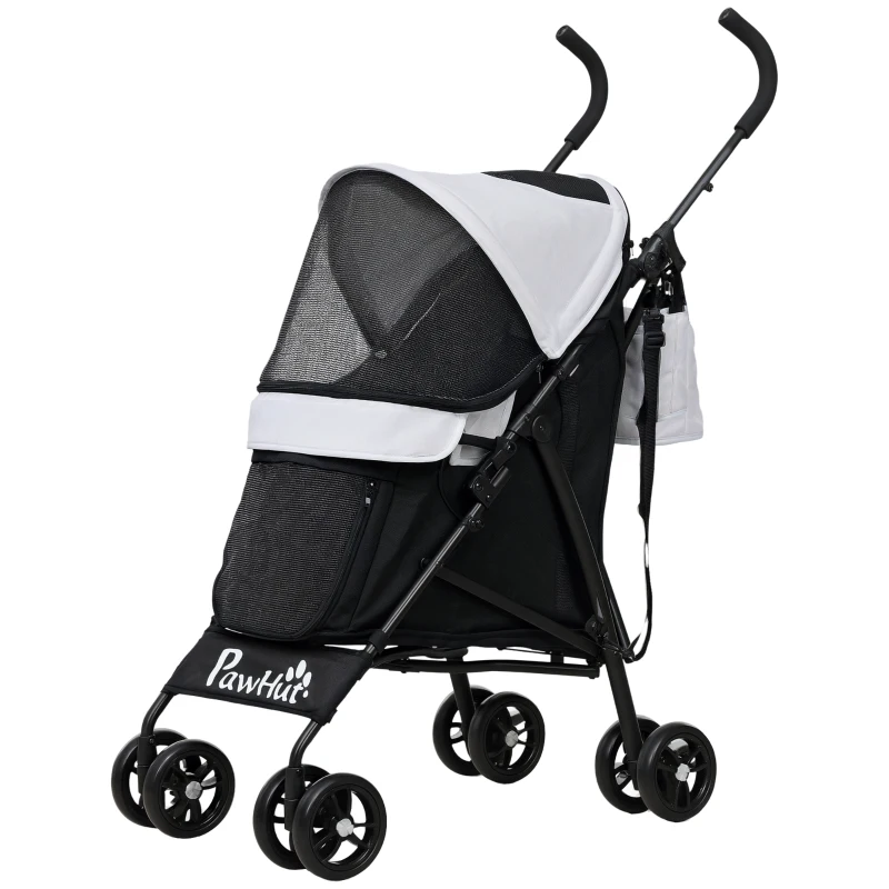 PawHut Foldable Dog Stroller, Lightweight Dog Pram w/ Shoulder Strap, Storage Bag, Cup Holder, Light Grey