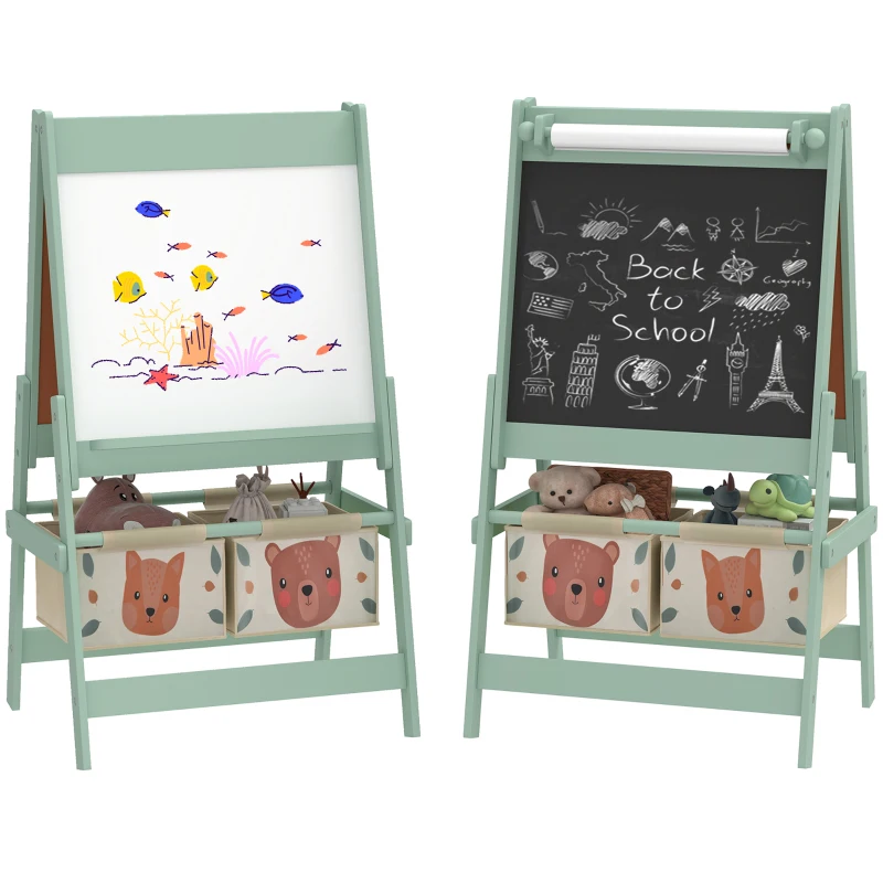 Qaba Art Easel for Kids with Paper Roll, Blackboard, Whiteboard, Storage