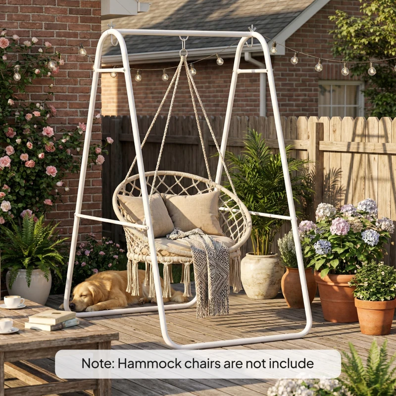 Outsunny Hammock Chair Stand Only Heavy Duty Solid Steel A-Frame for Hanging Hammock, Egg Chair, Max Load 330 LBS, White