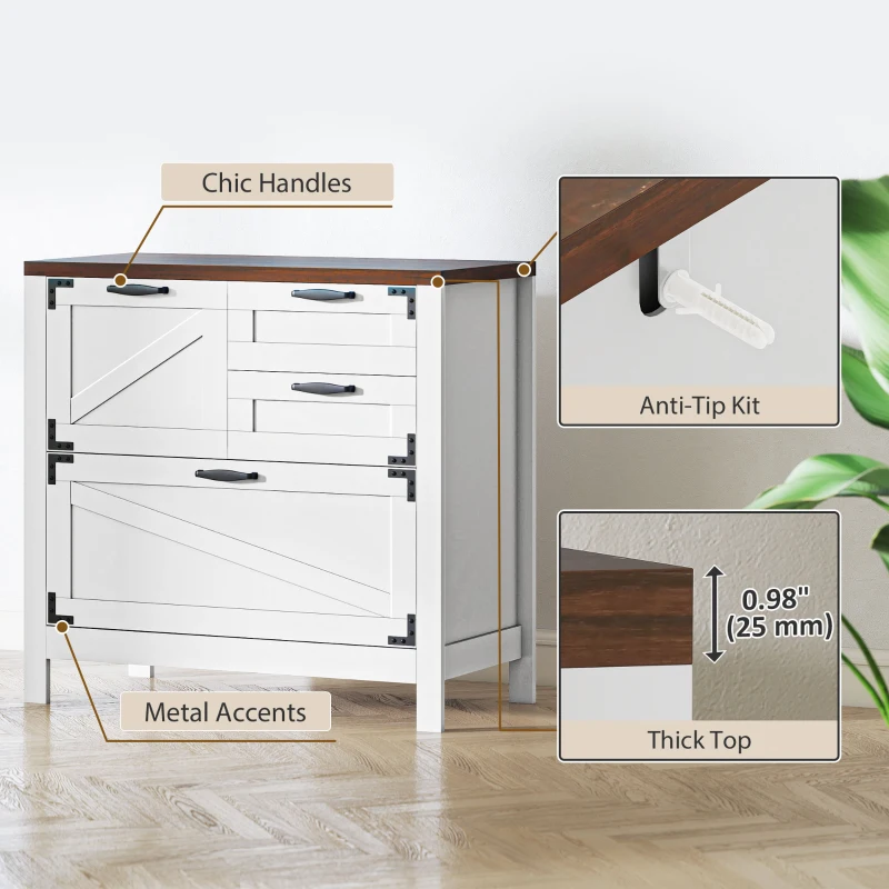HOMCOM Lateral Filing Cabinet, Farmhouse File Cabinet with 4 Drawers, Fit Letter/A4/Legal Hanging Files, White