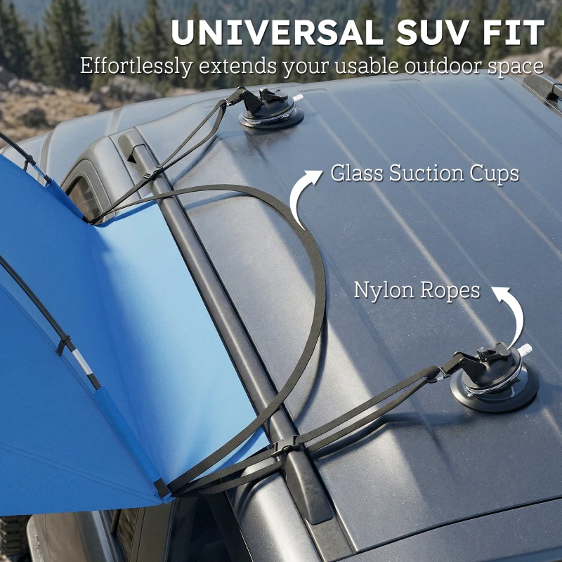 Outsunny Car Awning Camping Tailgate Tent for SUV, 3000mm Waterproof Car Side Awning with Carry Bag, Light Blue