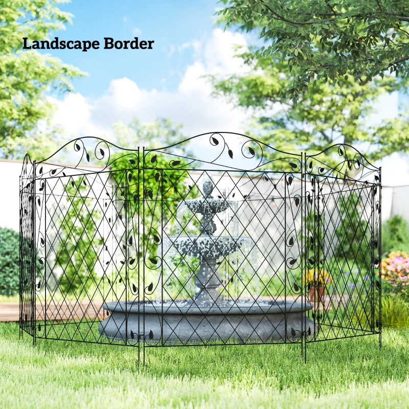 Outsunny Garden Fence, 4 Pack Steel Fence Panels, 11.5' L x 43" H, Rust-Resistant Decorative Border Flower Edging for Yard, Landscape, Patio, Outdoor Decor, Wavey Vines