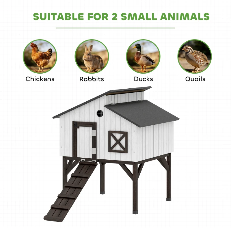 PawHut Chicken Coop Hen House with Nesting Box, Elevated Rabbit Hutch with Ramp, Asphalt Openable Roof and Elevated Legs