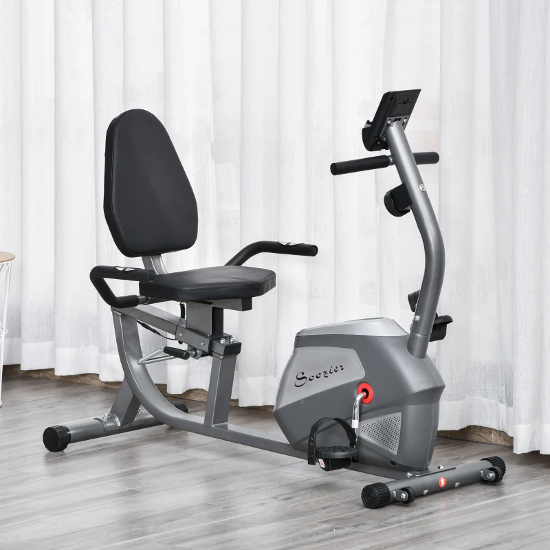 Soozier Recumbent Exercise Bike Indoor Magnetic Fitness Training Bike Stationary Workout Cycling Bike with 8 Adjustable Resistance, Pad Holder Bottle Holder LCD Monitor, Grey
