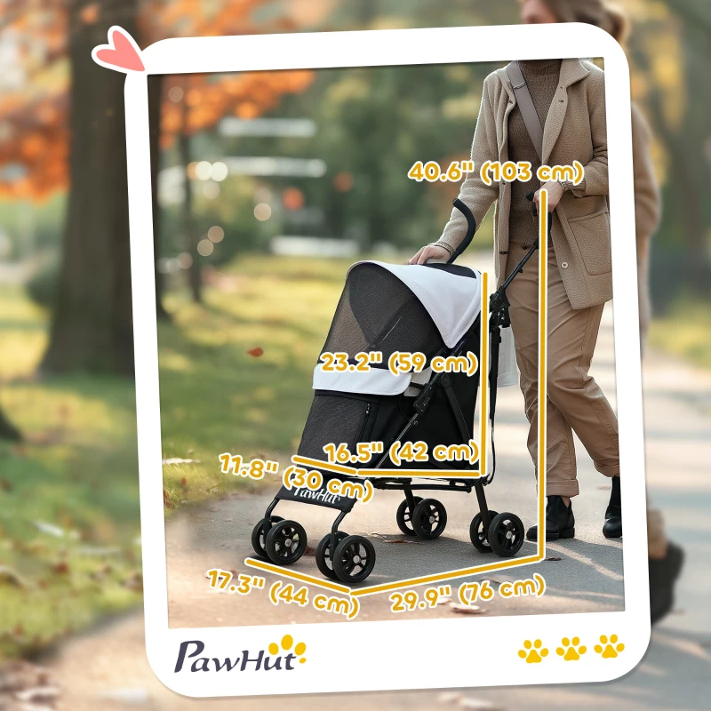 PawHut Foldable Dog Stroller, Lightweight Dog Pram w/ Shoulder Strap, Storage Bag, Cup Holder, Light Grey