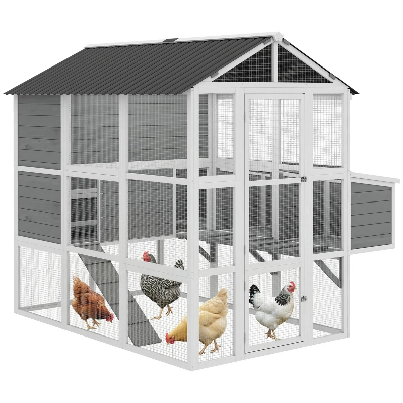 PawHut 77" Large Chicken Coop for 6-8 Chickens, Outdoor Wooden Hen House Poultry Cage with Run, Nesting Boxes, Waterproof Roof