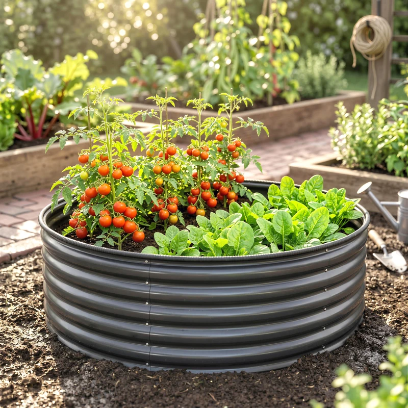 Outsunny Galvanized Raised Flower Bed, 4 x 4 x 1.5 ft Outdoor Metal Raised Bed with Safety Edging and Gloves, Dark Grey