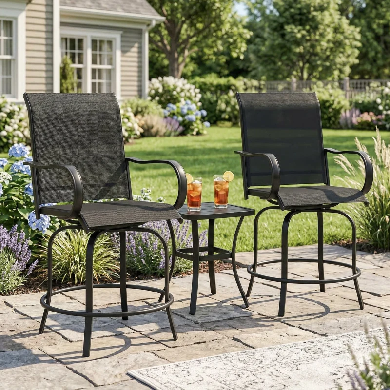 Outsunny Outdoor Bar Stools Set of 2, 360° Swivel Bar Height Chairs, 27.6" x 28.7" x 48.4", Black