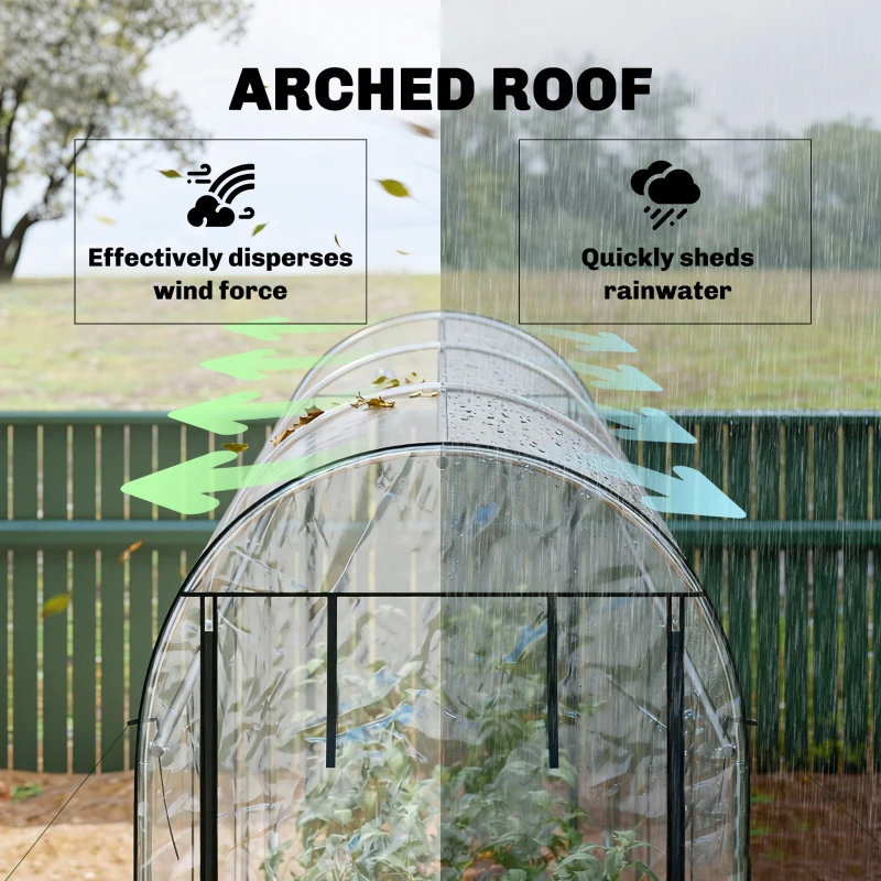 Outsunny Walk-in Tunnel Greenhouse, Hoop House Greenhouse with 8 Roll-Up Doors, 10' x 3' x 6.5', Clear