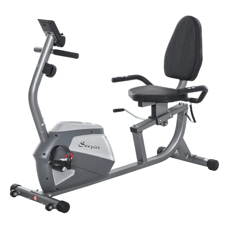 Soozier Recumbent Exercise Bike Indoor Magnetic Fitness Training Bike Stationary Workout Cycling Bike with 8 Adjustable Resistance, Pad Holder Bottle Holder LCD Monitor, Grey