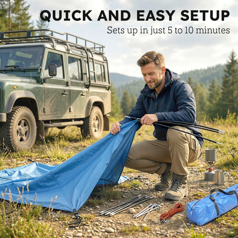 Outsunny Car Awning Camping Tailgate Tent for SUV, 3000mm Waterproof Car Side Awning with Carry Bag, Light Blue