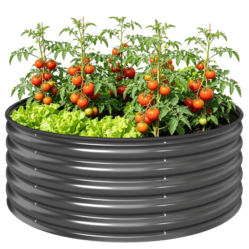 Outsunny Galvanized Raised Flower Bed, 4 x 4 x 1.5 ft Outdoor Metal Raised Bed with Safety Edging and Gloves, Dark Grey