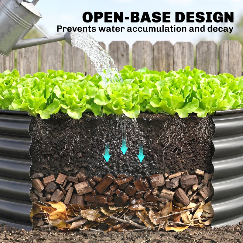 Outsunny Galvanized Raised Flower Bed, 4 x 4 x 1.5 ft Outdoor Metal Raised Bed with Safety Edging and Gloves, Dark Grey