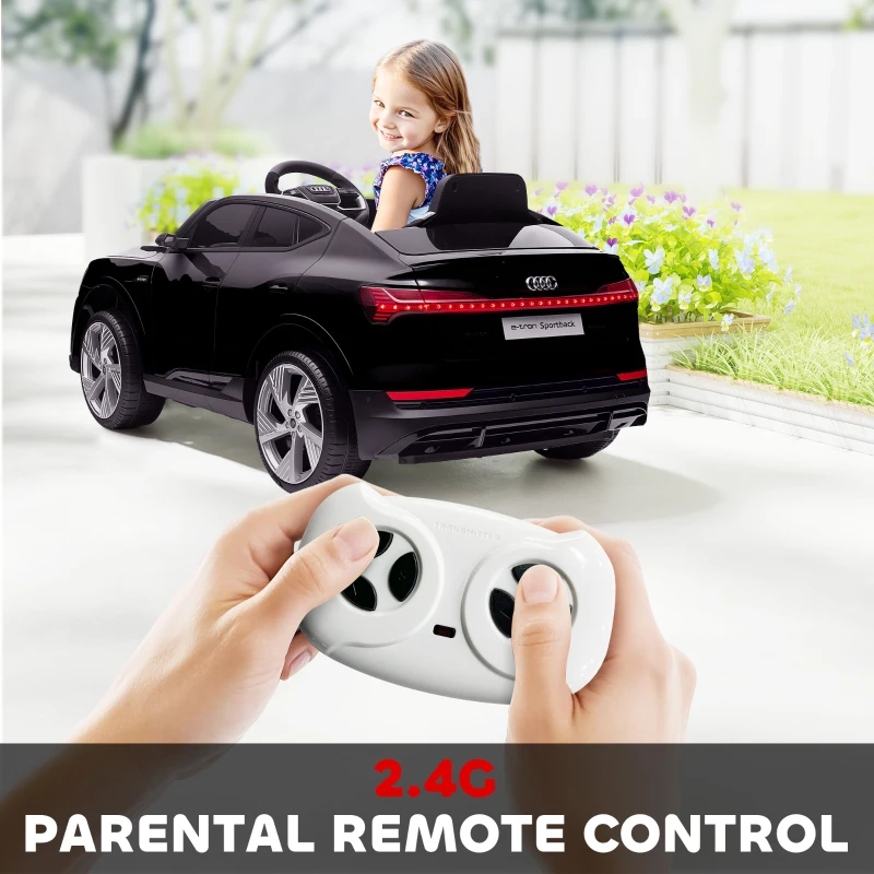 Aosom 12V Kids Electric Ride On Car, Audi E-tron, Battery Powered Toy with Parent Remote Control, Suspension System, Auxiliary Wheels, LED Lights, Music and Horn,  MP3 Player, Black