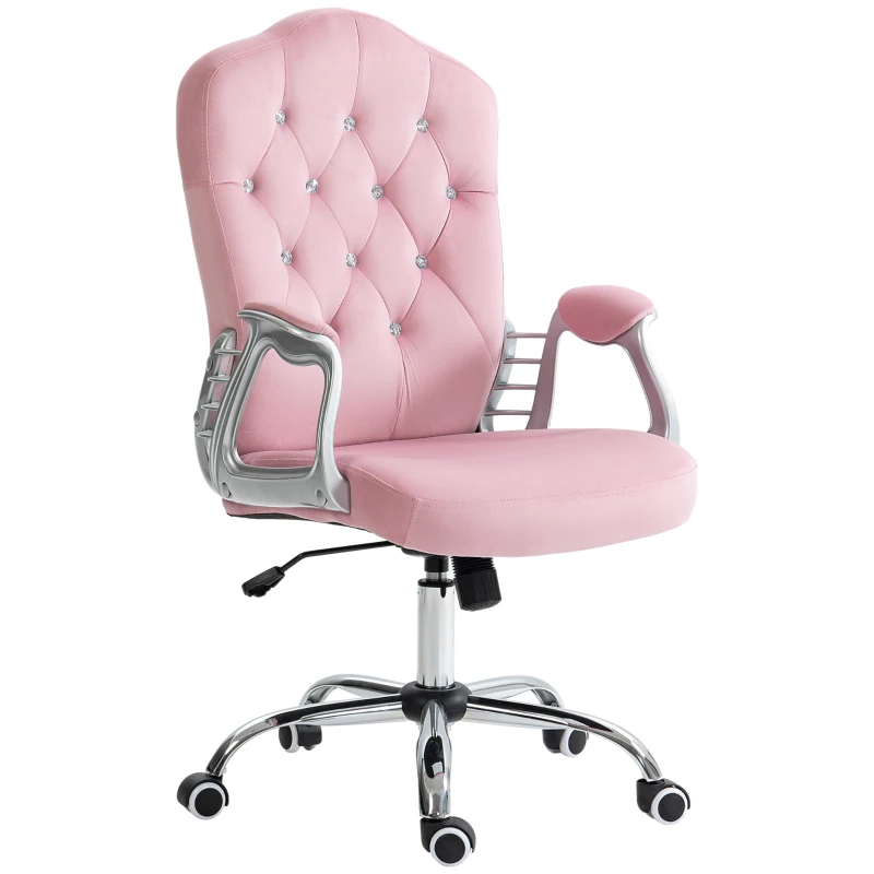 Vinsetto Velvet Office Chair Desk Chair with 360 Degree Swivel Wheels Adjustable Height Tilt Function Pink