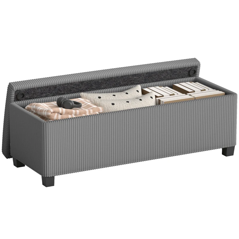 HOMCOM 44 Inches Ottoman with Storage, Lid, Legs, Corduroy End of Bed Bench for Living Room, Bedroom, Entryway, Gray