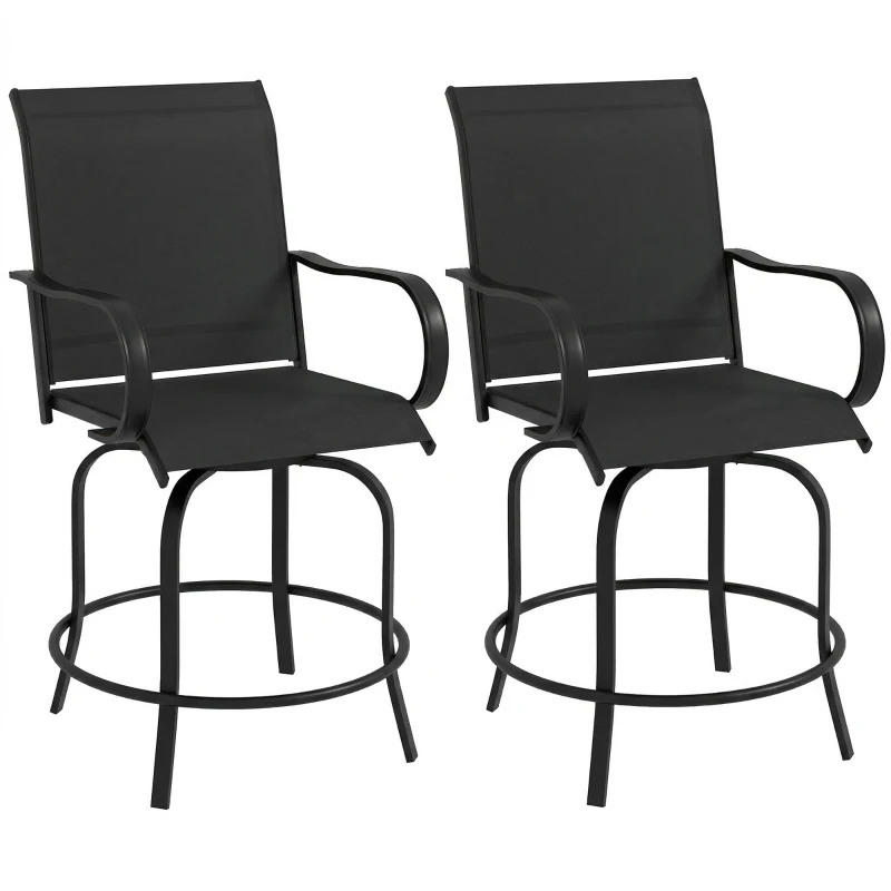 Outsunny Outdoor Bar Stools Set of 2, 360° Swivel Bar Height Chairs, 27.6" x 28.7" x 48.4", Black