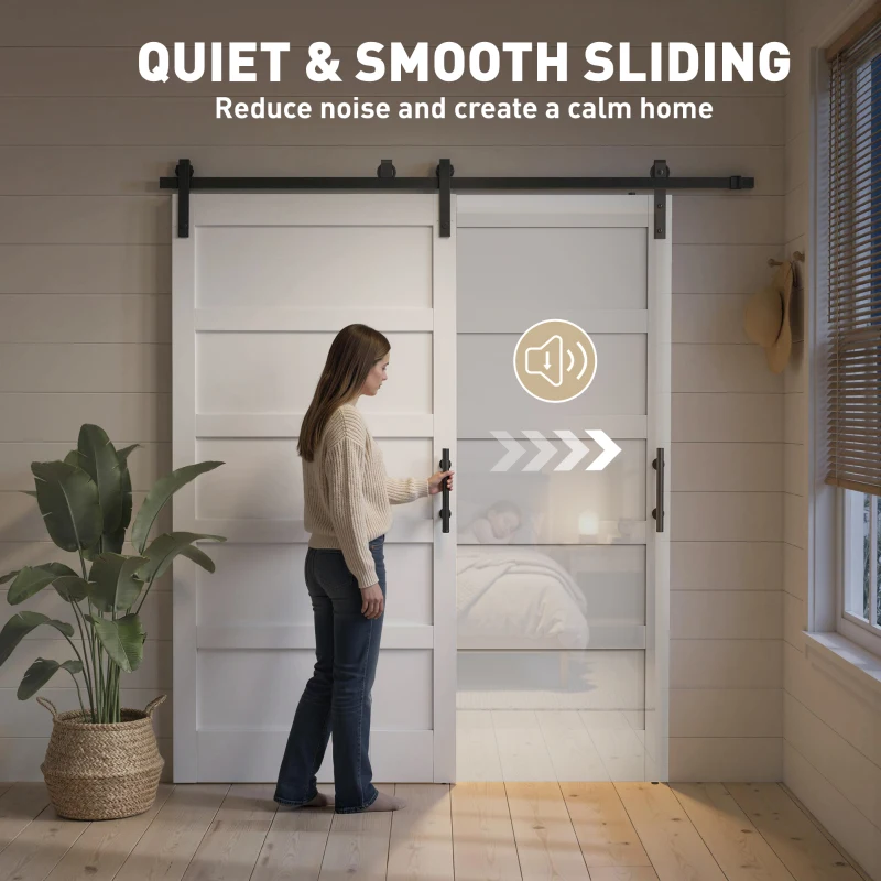 HOMCOM 42"x84" Sliding Barn Door with Hardware Kit, Shaker Style Sliding Door with Handle, Track, Floor Guide, White Wood Grain