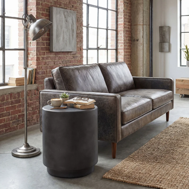 HOMCOM Lightweight Accent Table with Concrete Finish Round Side Table, Dark Gray