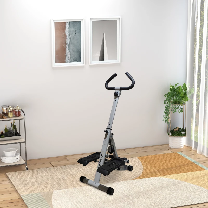 Soozier Adjustable Stepper Aerobic Ab Exercise Fitness Workout Machine with LCD Screen & Handlebars, Grey