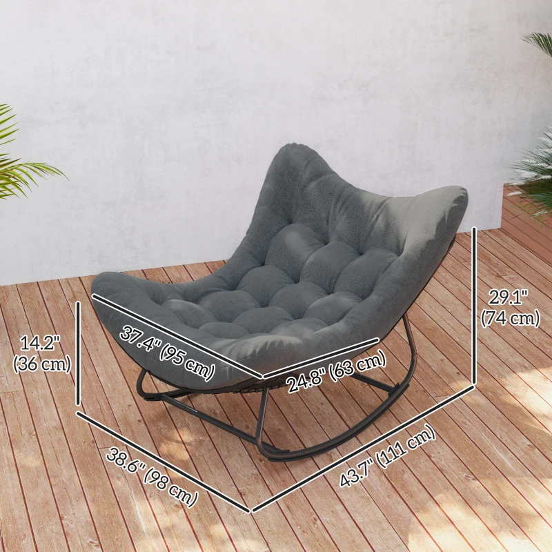 Outsunny Outdoor Rocking Chair, Oversized Patio Egg Chair with Padded Cushion, Rattan Wicker for Indoor, Backyard, Dark Grey