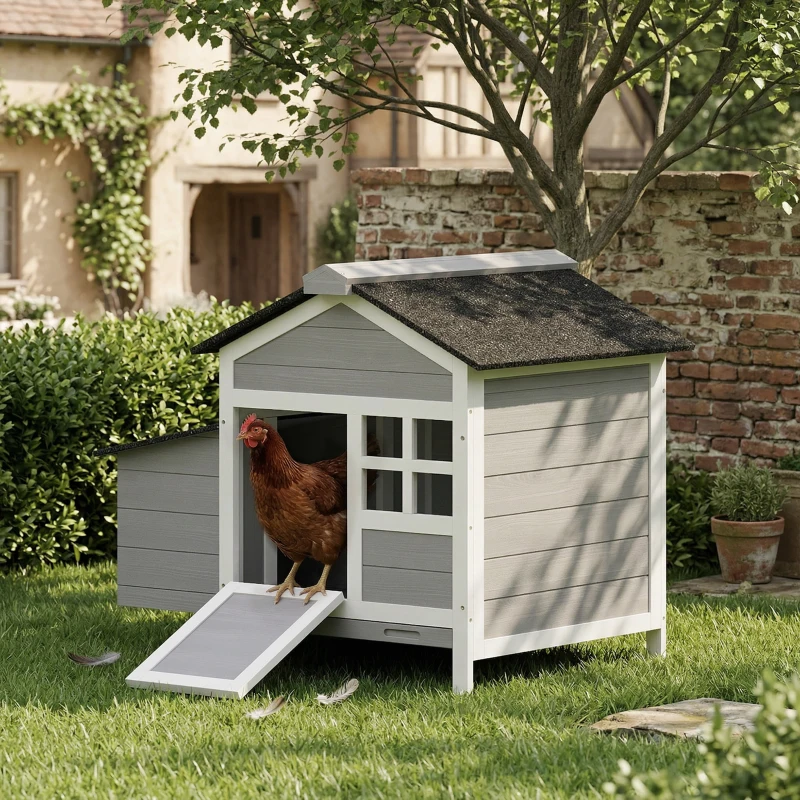 PawHut Wooden Chicken Coop Outdoor with Nesting Box, Pull-Out Metal Tray, for 1-2 Chickens, Rabbits, Ducks, 36" x 25" x 27"