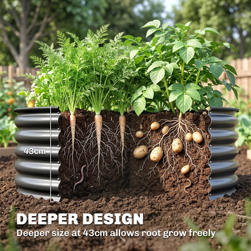 Outsunny Galvanized Raised Flower Bed, 4 x 4 x 1.5 ft Outdoor Metal Raised Bed with Safety Edging and Gloves, Dark Grey