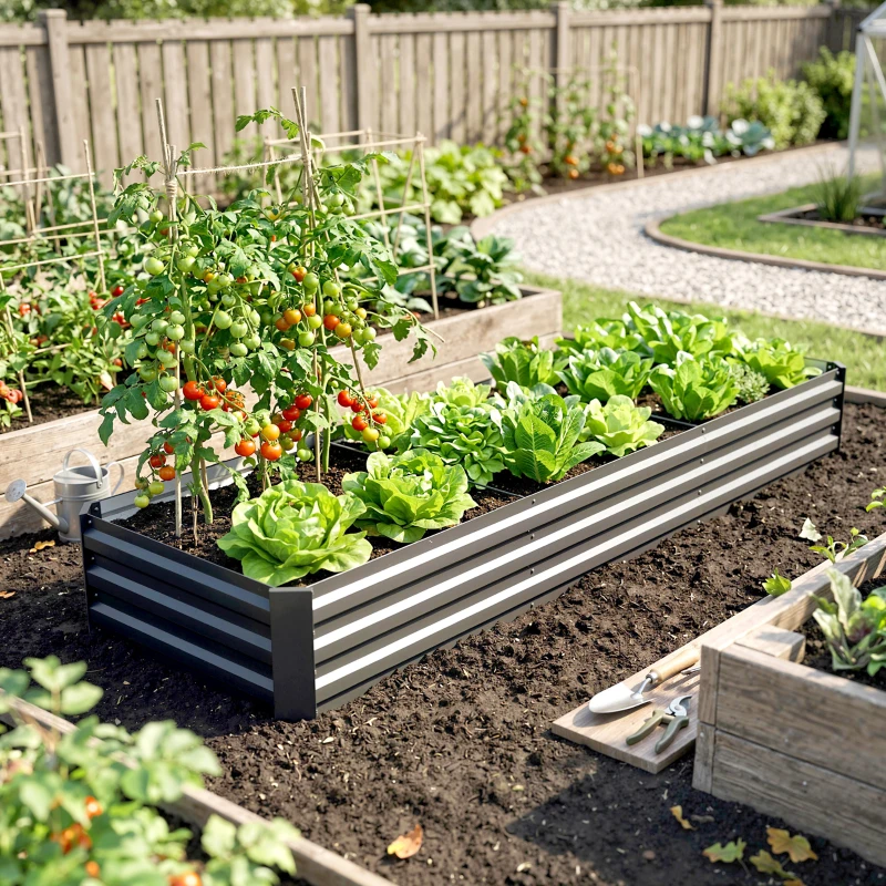 Outsunny 8'x2'x1' Galvanized Raised Bed, Large Elevated Planter Box for Growing Flowers, Herbs and Vegetables, Dark Grey