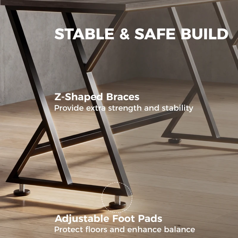 HOMCOM 55 Inch Computer Desk, Industrial Writing Desk with Z-Shaped Metal Leg, Study Table for Home Office, Distressed Gray