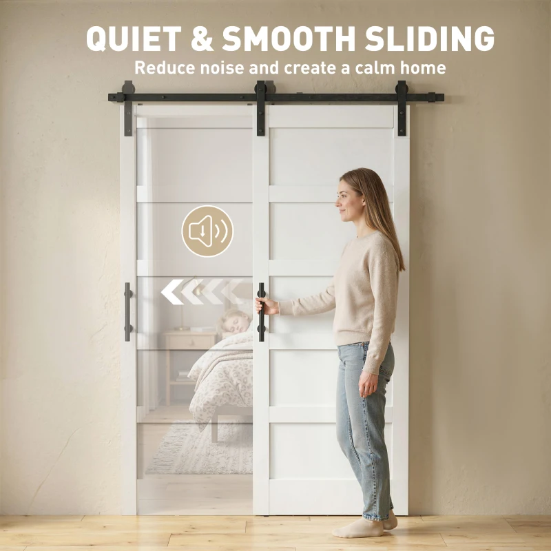 HOMCOM 32"x84" Sliding Barn Door with Hardware Kit, Shaker Style Sliding Door with Handle, Track, Floor Guide, White Wood Grain