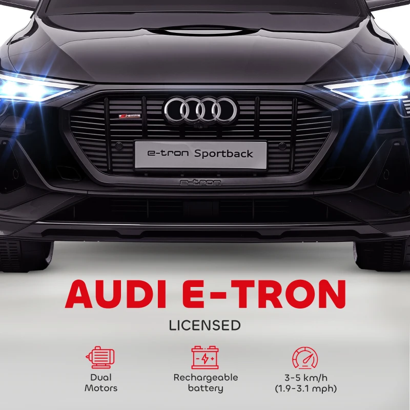 Aosom 12V Kids Electric Ride On Car, Audi E-tron, Battery Powered Toy with Parent Remote Control, Suspension System, Auxiliary Wheels, LED Lights, Music and Horn,  MP3 Player, Black