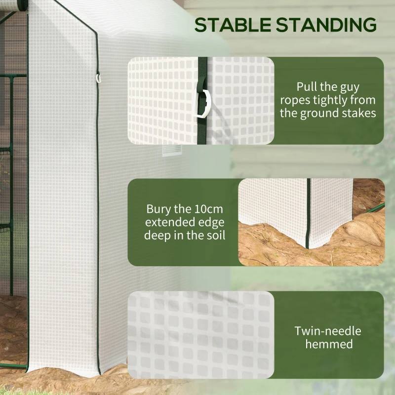 Outsunny Portable Greenhouse, Walk-In Small Outdoor Green House with 2 Tier U-Shaped Flower Rack Shelves, 4.6' x 4.7', White