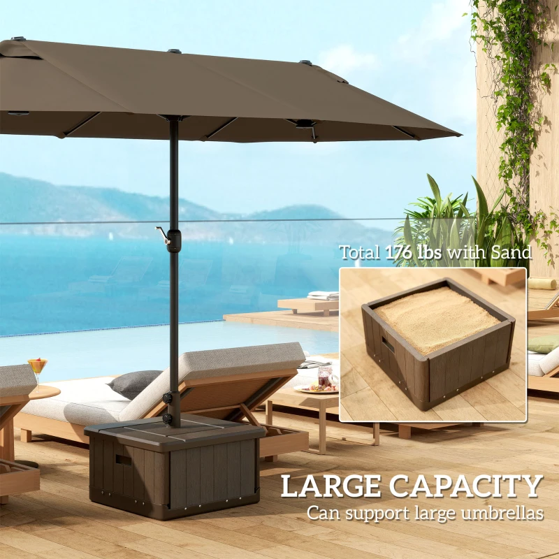 Outsunny 3-in-1 Outdoor Umbrella Base with Wheels and Handles, End Table, Flower Box Planter with Hole, 175 lbs. Capacity, Brown