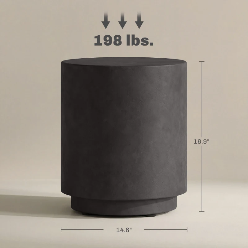 HOMCOM Lightweight Accent Table with Concrete Finish Round Side Table, Dark Gray