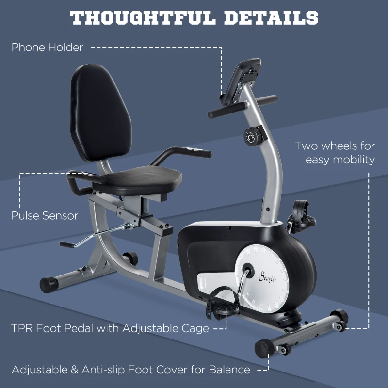 Soozier Exercise Bike, Stationary Bike with 8-Level Magnetic Resistance, LCD Display, Adjustable Seat and Backrest for Home Gym