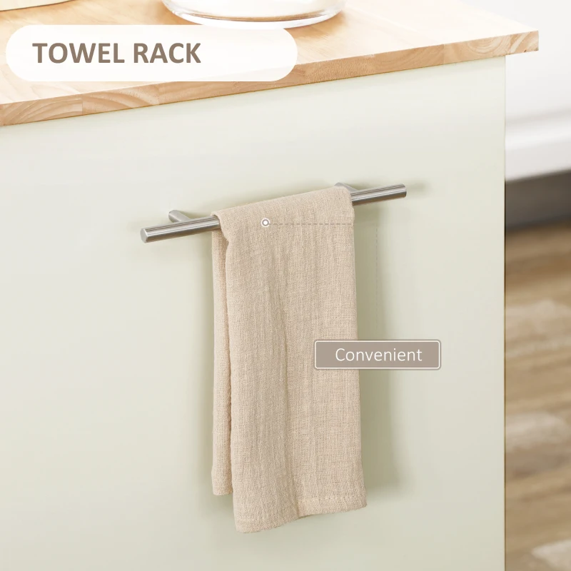 HOMCOM Rolling Kitchen Island Cart, Portable Serving Trolley Table with Drawer, Adjustable Shelf and 2 Towel Racks, Cream White