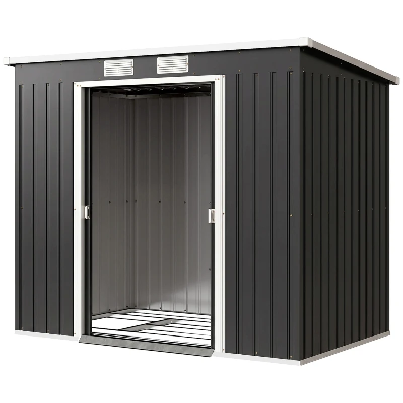 Outsunny 7 x 4ft Galvanised Steel Garden Shed, with Foundation Kit - Dark Grey