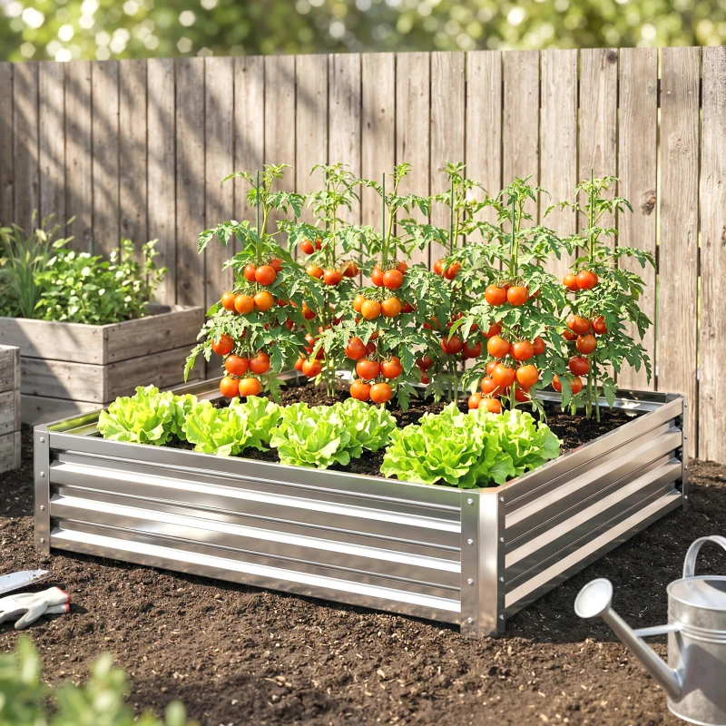 Outsunny 4' x 4' x 1' Galvanized Raised Garden Bed, Outdoor Metal Planter Box with Open Bottom, Square Raised Garden Box for Vegetables, Flowers, Herbs, Silver