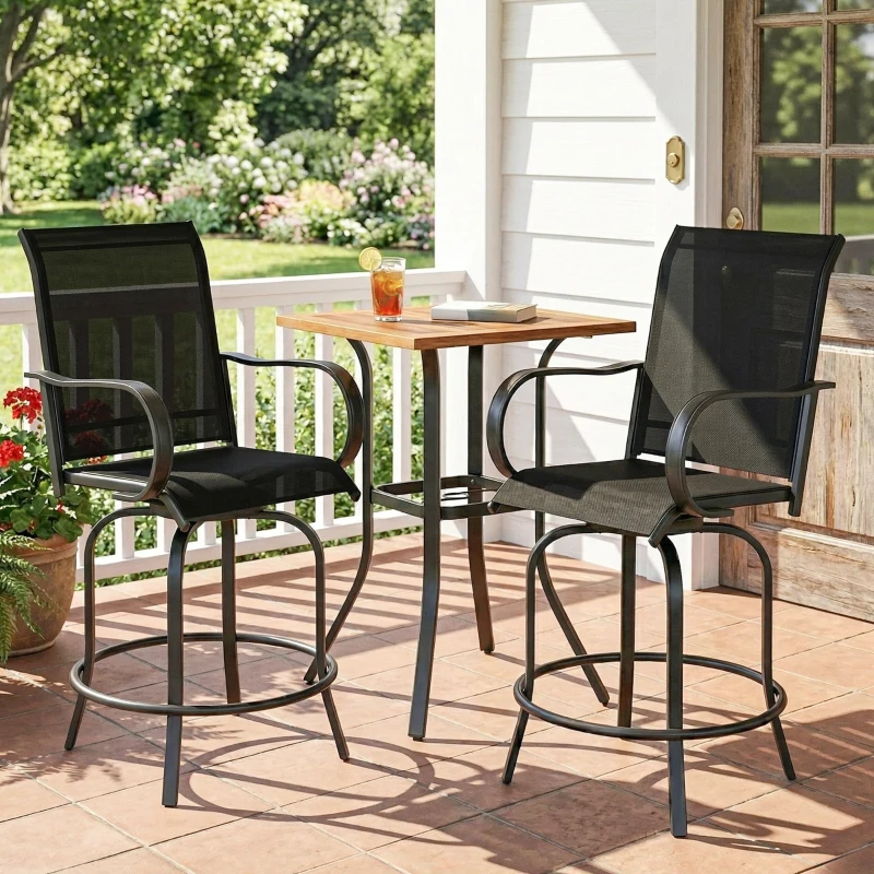 Outsunny Outdoor Bar Stools Set of 2, 360° Swivel Bar Height Chairs, 27.6" x 28.7" x 48.4", Black