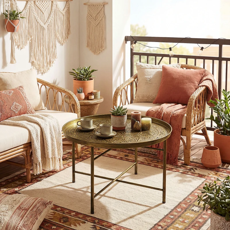 HOMCOM Coffee Table for Living Room, 24" Round Center Table with Hammered Tray Top and Metal Frame for Bedroom, Gold