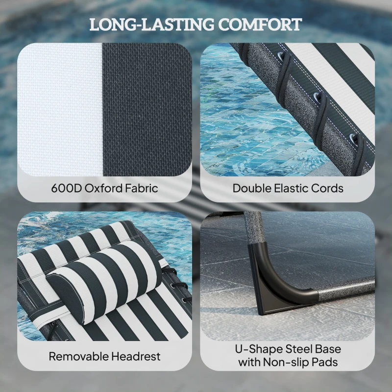 Outsunny Folding Outdoor Chaise Lounge Chair Tanning Chair with 5-Level Adjustable Back, Side Table, Pillow, Pocket, Blue White