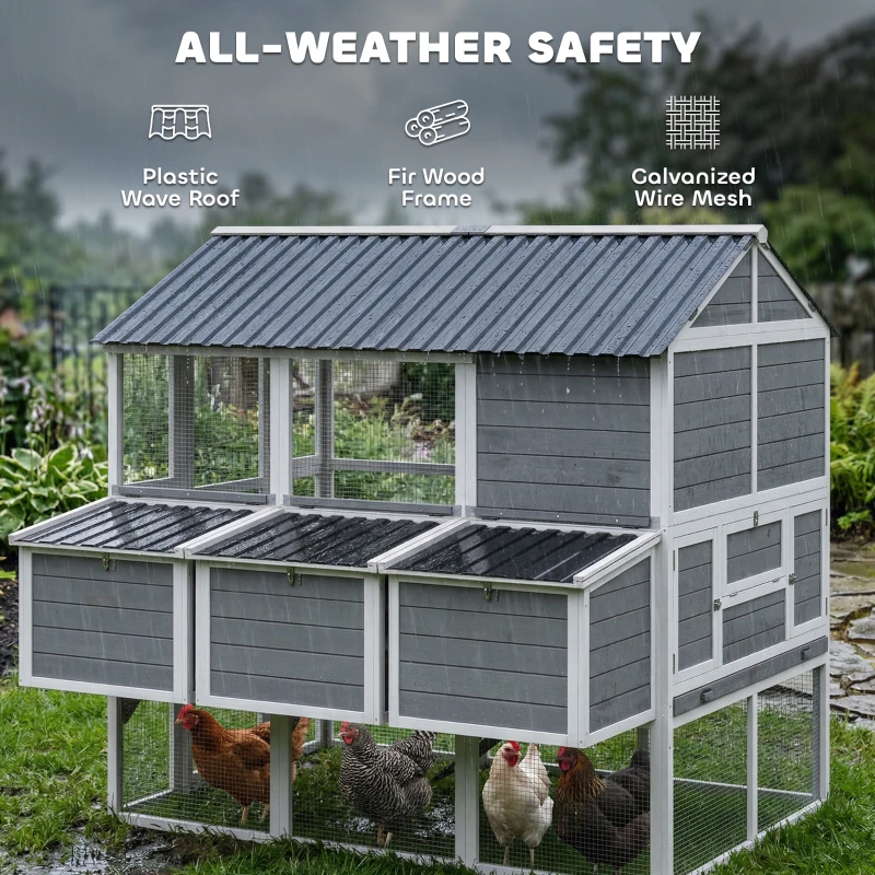 PawHut 77" Large Chicken Coop for 6-8 Chickens, Outdoor Wooden Hen House Poultry Cage with Run, Nesting Boxes, Waterproof Roof