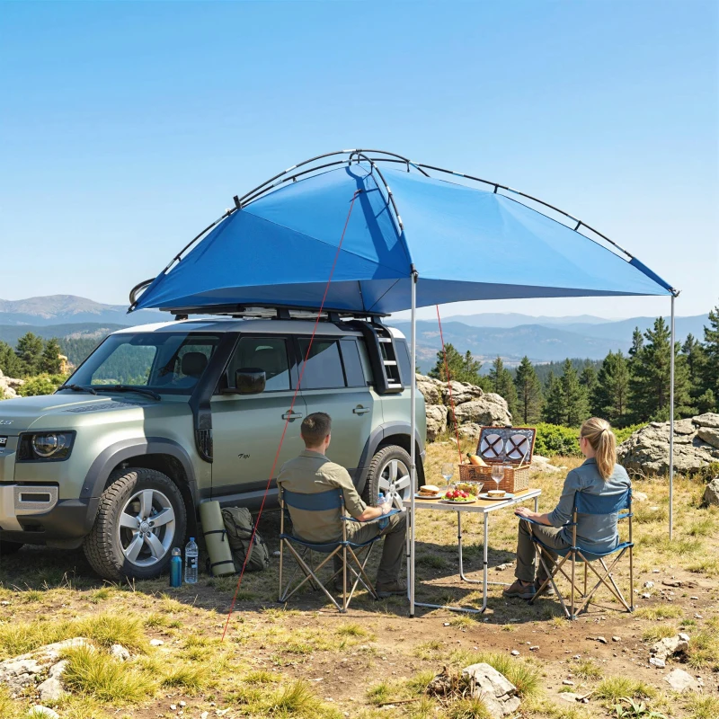 Outsunny Car Awning Camping Tailgate Tent for SUV, 3000mm Waterproof Car Side Awning with Carry Bag, Light Blue