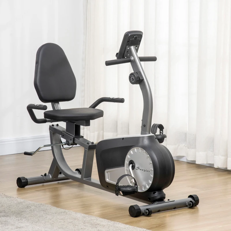 Soozier Exercise Bike, Stationary Bike with 8-Level Magnetic Resistance, LCD Display, Adjustable Seat and Backrest for Home Gym