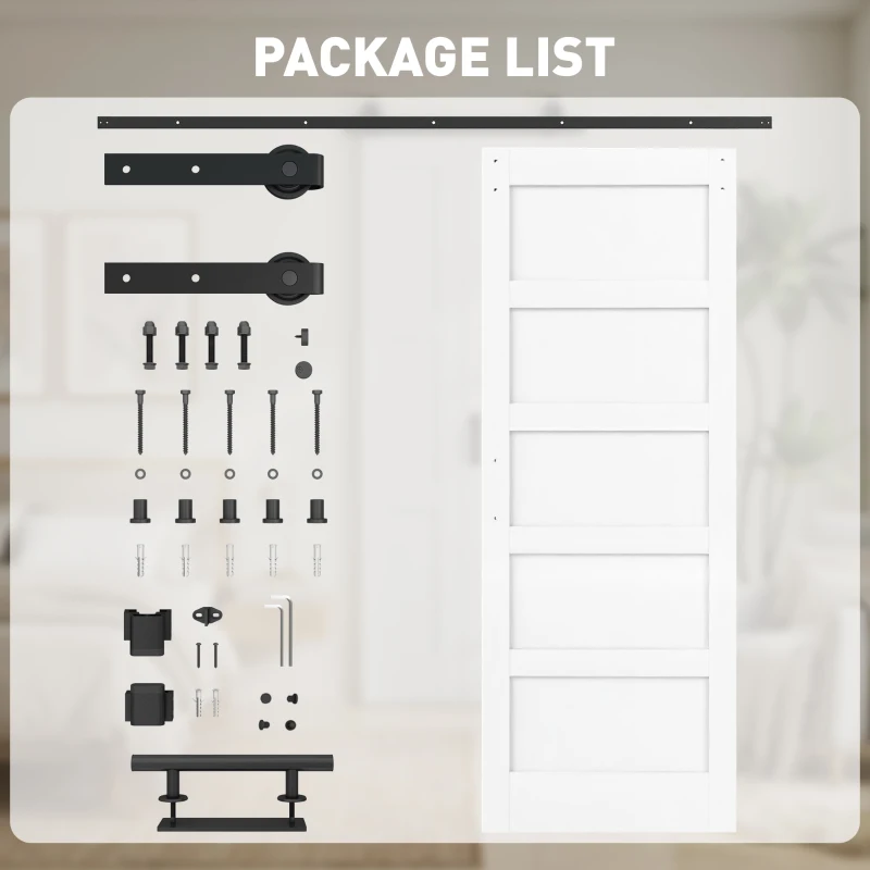 HOMCOM 32"x84" Sliding Barn Door with Hardware Kit, Shaker Style Sliding Door with Handle, Track, Floor Guide, White Wood Grain