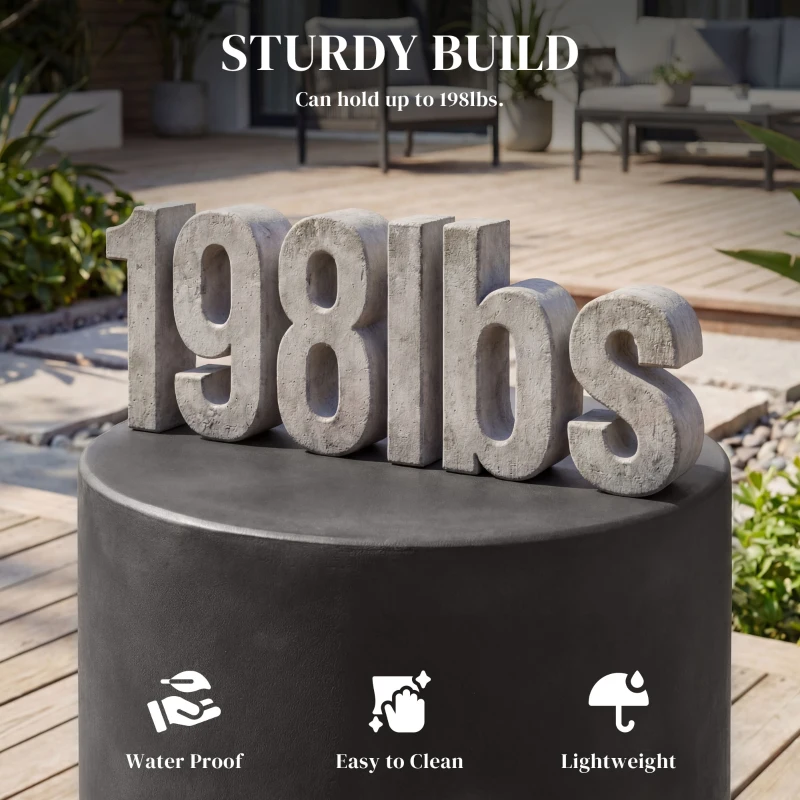 HOMCOM Lightweight Accent Table with Concrete Finish Round Side Table, Dark Gray