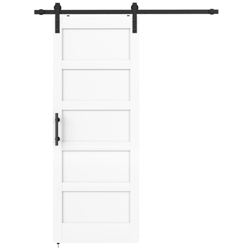 HOMCOM 32"x84" Sliding Barn Door with Hardware Kit, Shaker Style Sliding Door with Handle, Track, Floor Guide, White Wood Grain